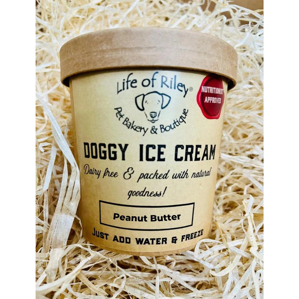 A tub of Life of Riley Doggy ice cream