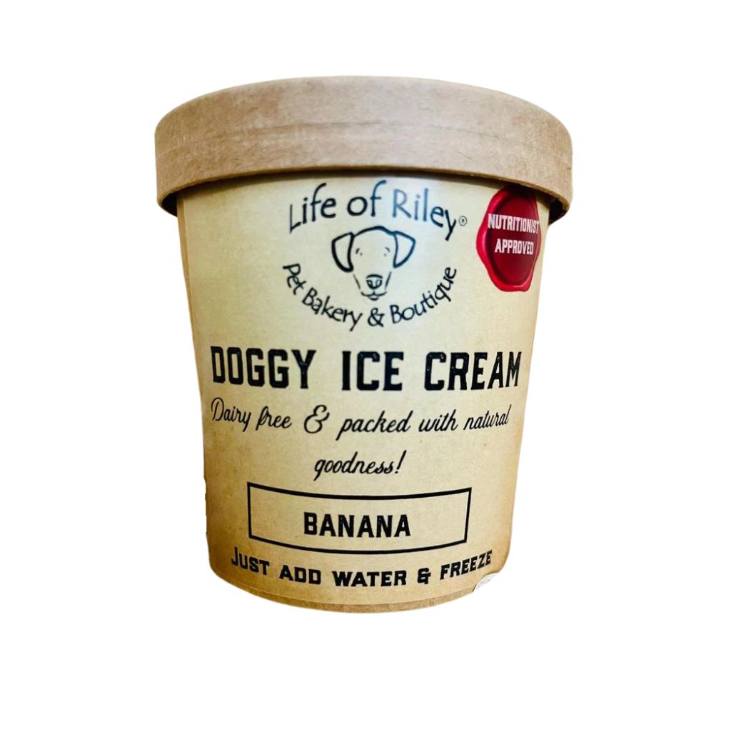 A tub of Banana Flavour Doggy Ice cream 